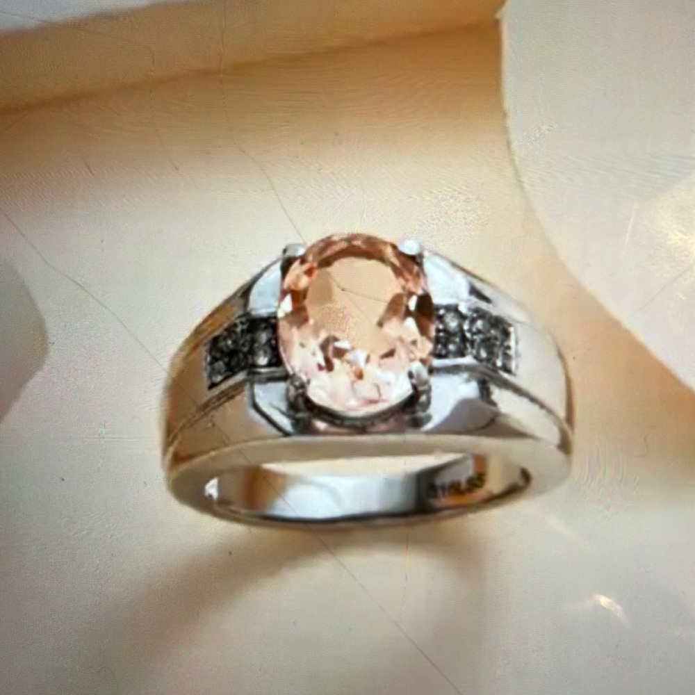 CLOSEOUT - Morganique Quartz, White Zircon Men’s Ring in Stainless Steel.  NWT
